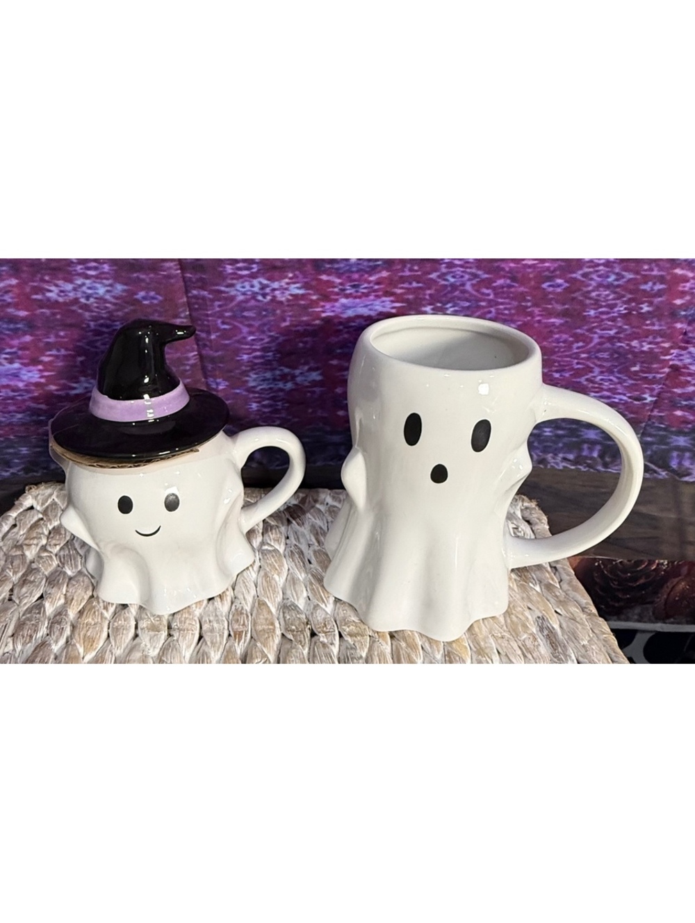 Set of 2 Hyde and EEK! Boutique Ceramic Ghost Mugs with Witch Hat Lid - Cute and